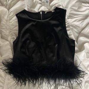 Forever 21 Feather satin black crop top women